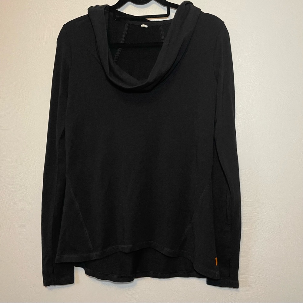 Lucy Black Cowl Neck Hooded Long Sleeve Top Size Small